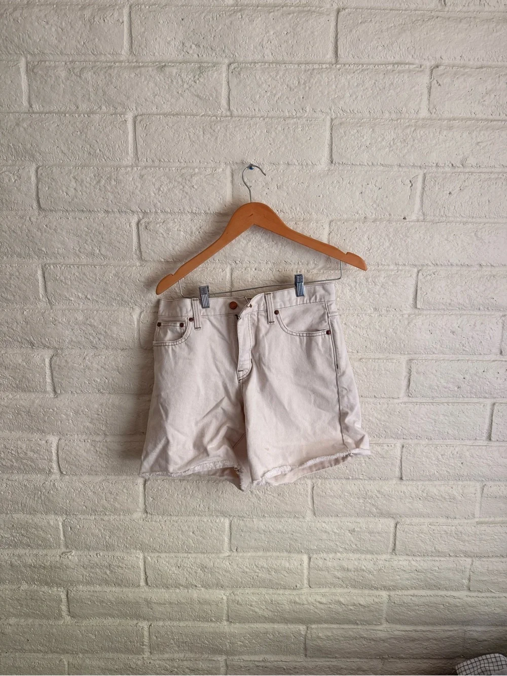 J. Crew Cream Denim Frayed-Hem Shorts